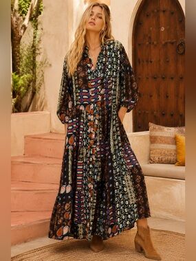 adrienne ruffled boho maxi dress Anthropologie | Dresses | Love The Label A Line Authorized African fall-blues Size:Size 01 Pair it with clogs